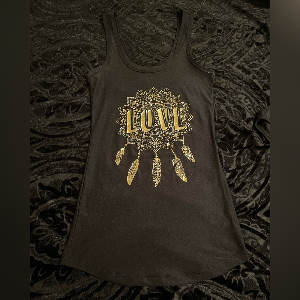 Love Design Tank Top - Black/Gold Size Extra Small